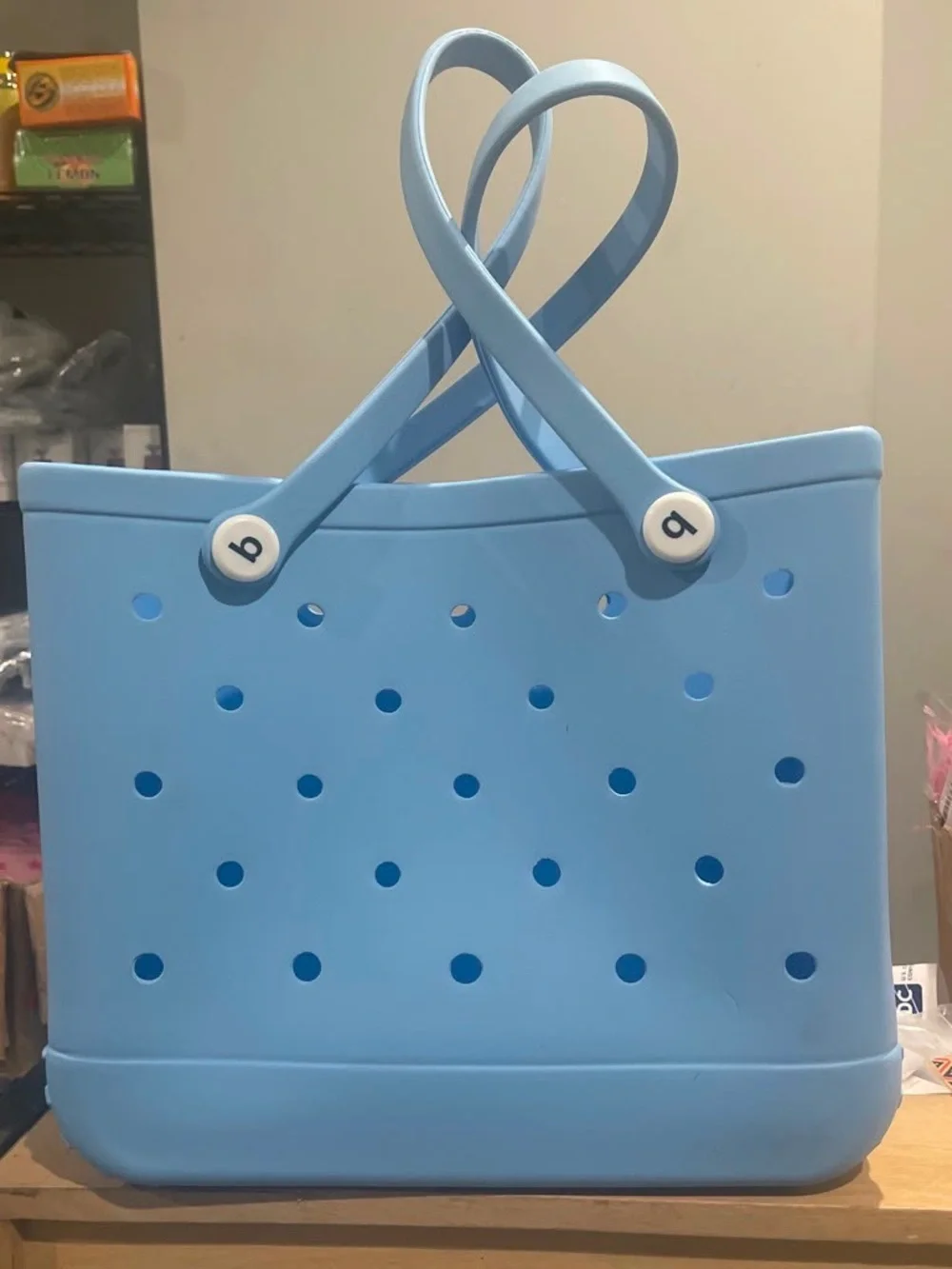 Light Blue Perforated Tote Bag - Casual Everyday Bag